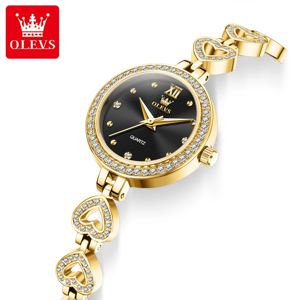 OLEVS 7139 Elegant Gold Diamond Watches for Women Steel Strap Waterproof Luxury High Quality Ladies Quartz Wristwatch