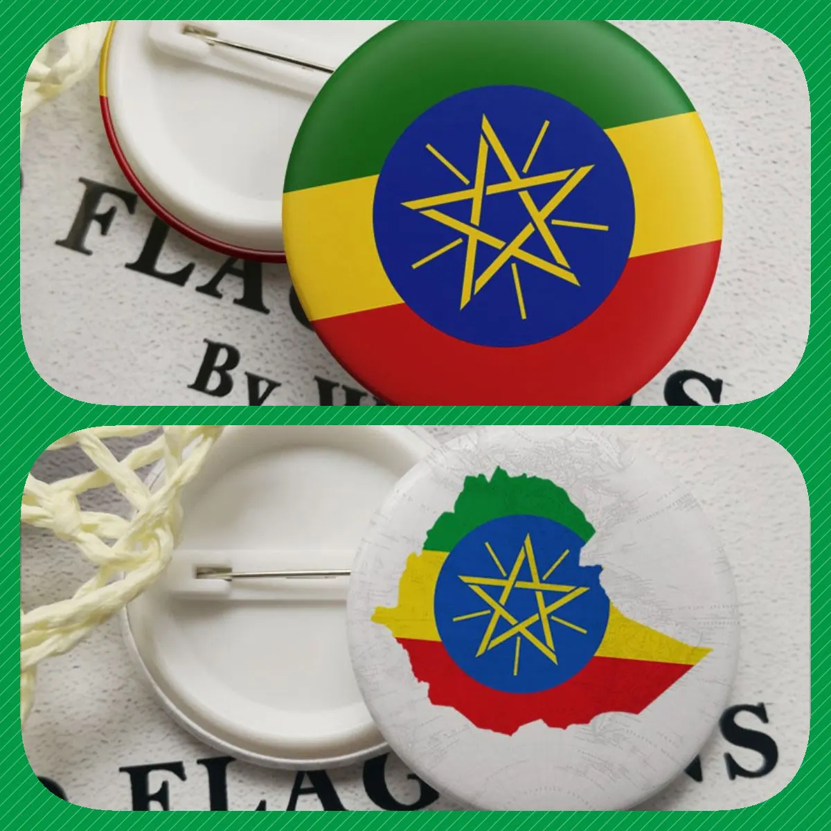 Ethiopia Ethiopians Map Flag National Emblem National Flower Brooches Badges Lapel Pins