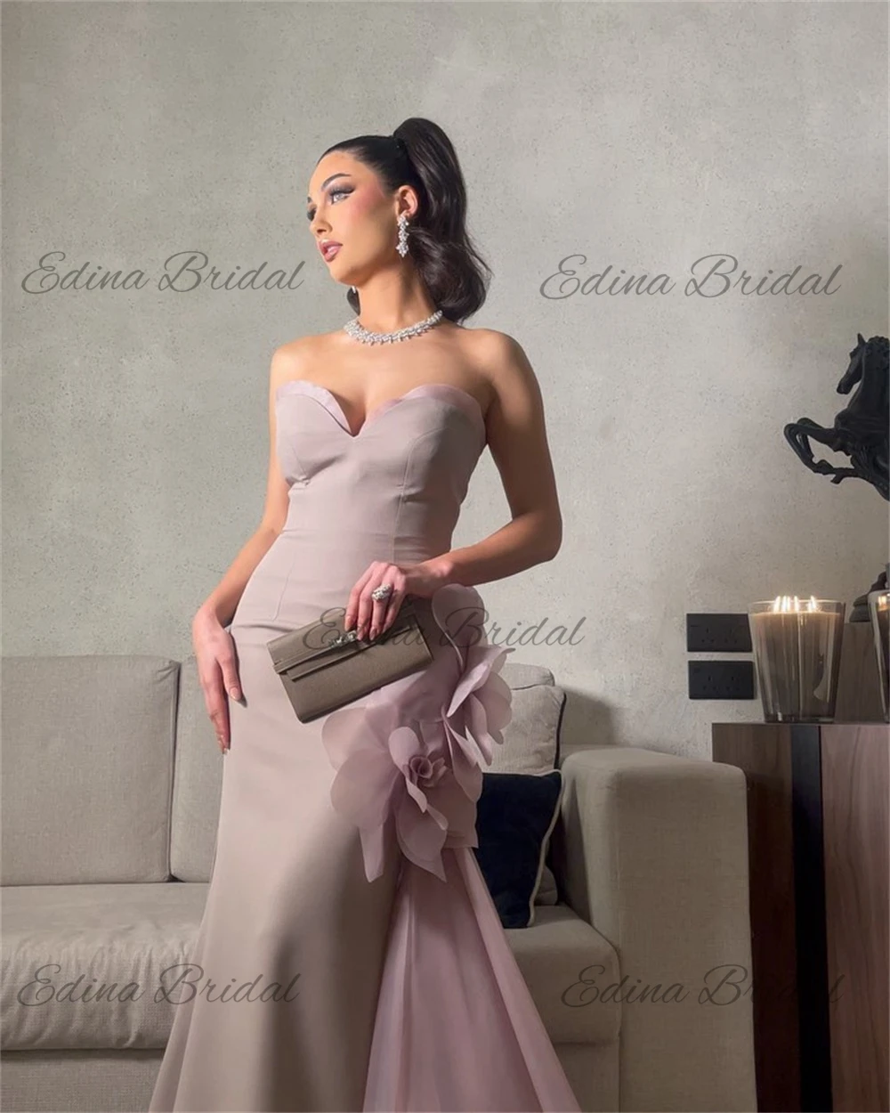 Sweetheart Neck Sexy Sleeveless Prom Gown Backless 3D Appliques Trumpet Dress Evening Dresses for Women فساتين سهرة فخمه