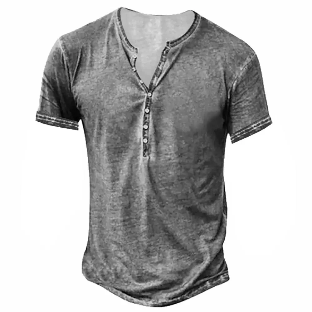 Vintage Retro V-Ausschnitt Figurbetontes Casual Street-Style-Oberteil mit Knopfkragen, Modisches Herren-Freizeithemd mit kurzen Ärmeln – Detail 6