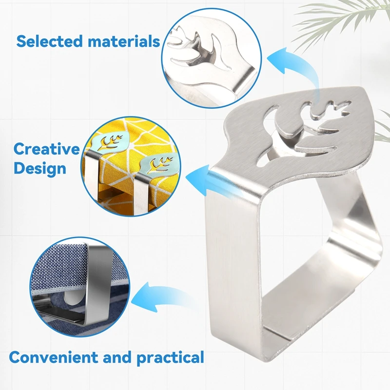 ABDE-8 шт. серебряный зажим для скатерти из нержавеющей стали, креативный зажим для крепления стола в форме листа, утолщенная нескользящая вешалка для скатерти