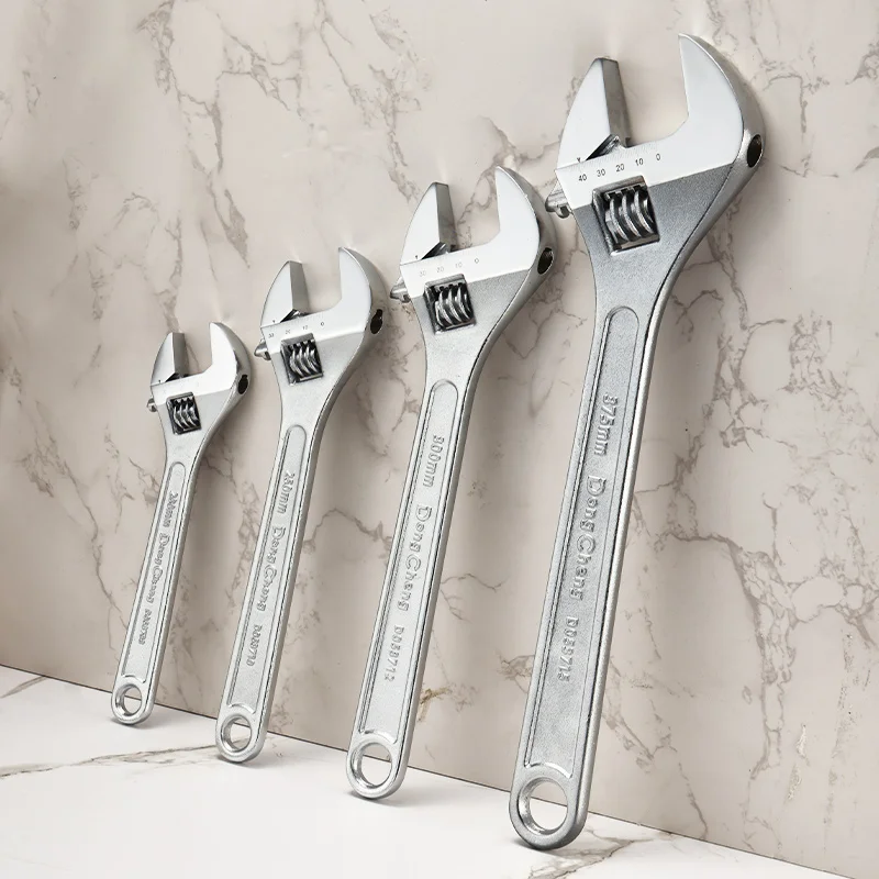 Professional Polished Finish Adjustable Wrench Set - 8'/10'/12'/15' for Plumbing, Automotive & DIY | Industrial Wrench