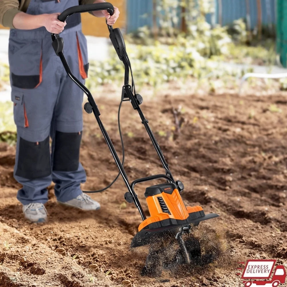 

10A Electric Tiller Corded Garden Cultivator 14 Inch Tilling Width 3.94 Inch Depth Ergonomic Handle Portable Soil Loosening Tool