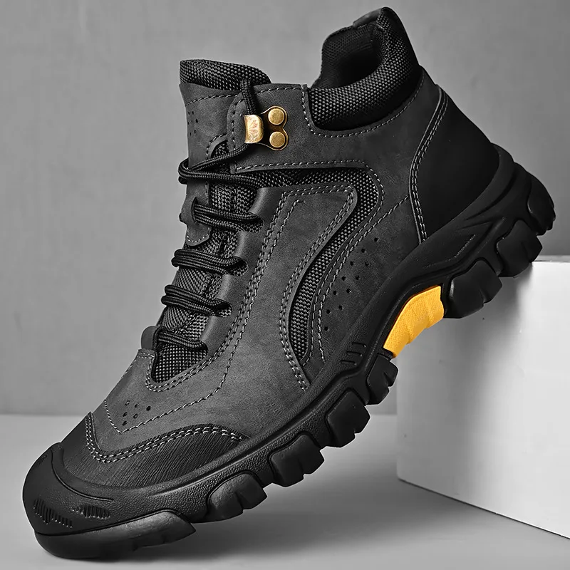 Men's workwear shoes with medium top and plush outdoor hiking shoes  men's anti slip sports shoes