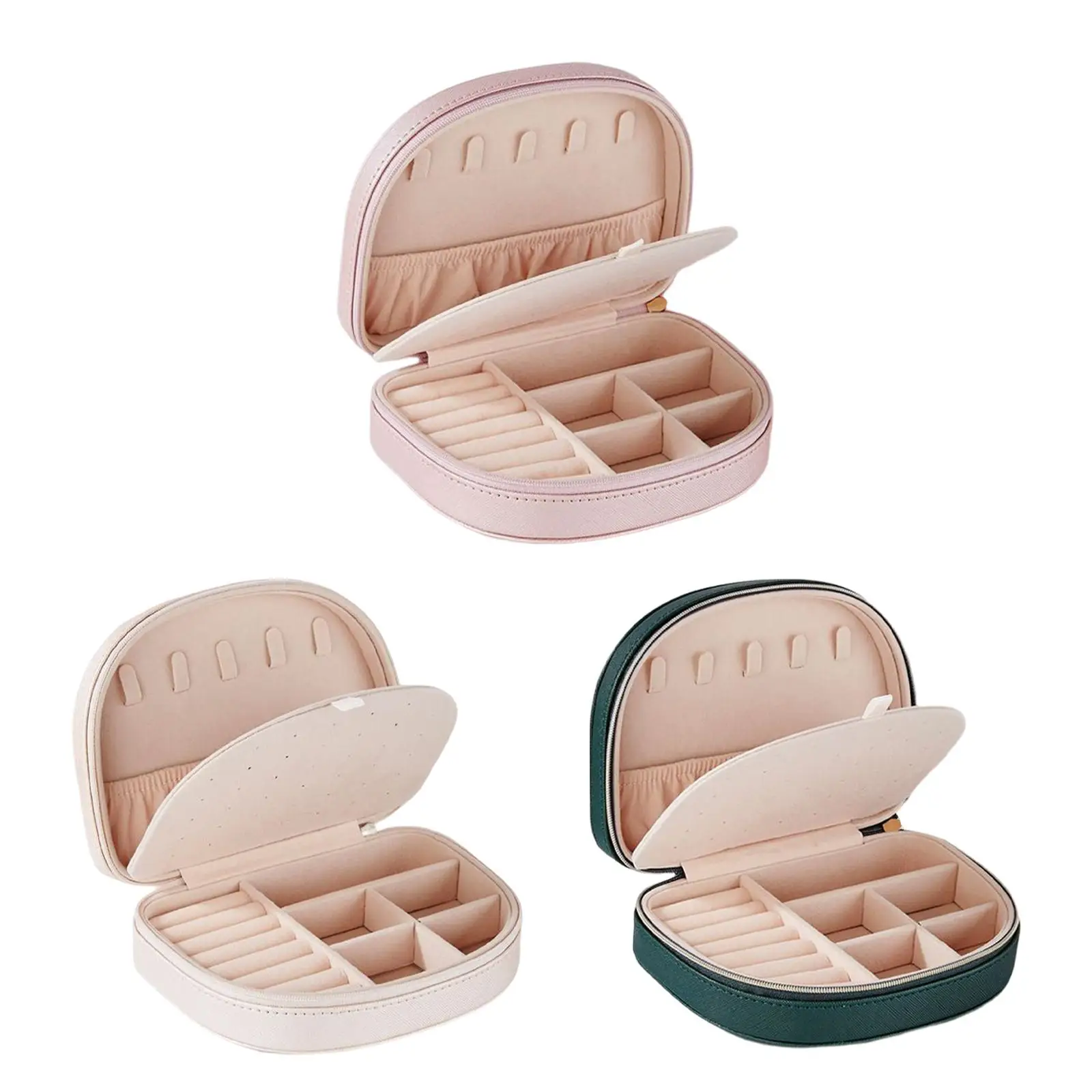 Compact PU Leather Jewelry Storage Box with Earring Organizer Ring Slots Necklace Hooks for Travel Wedding Gift
