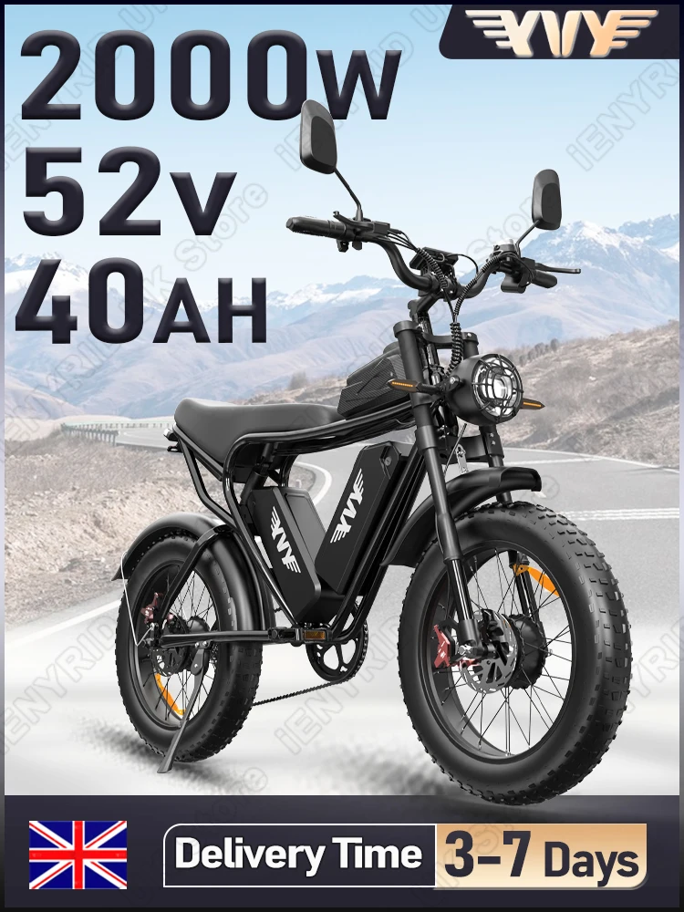 AliExpress NONE YVY C20 MAX Electric Bike Dual Motor 2000W 52V40AH Battery Waterproof Motorcycle Electric Bicycle 20" Tire For Mountain E-Bike
