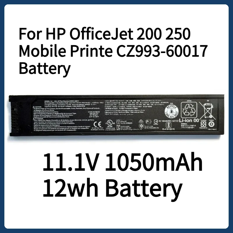 CZ993-60017 M9L89A Printer Battery For HP OfficeJet 200 250 252 258 Mobile Printer 11.1V 1050mAh 12Wh Li-ion Battery