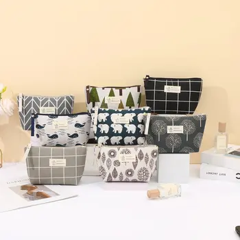 Nova lona sacos de cosméticos zíper abertura chave titular do cartão dos desenhos animados estudante lápis caso moeda bolsa senhoras mão saco armazenamento portátil