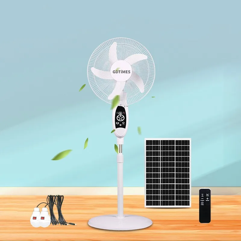 

AC/DC Metal Grill 16 Inches 3 Blades Rechargeable Home Solar Fans Rechargeable Electric Fan with USB Port LED Light Bulb