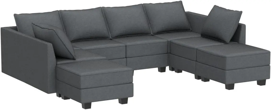 Sectional Modular Sleeper Sofa U Shaped Sectional Sofa with Wide Chaise 112'' Modular Sofa Couch with Storage Seat, Bluish Grey