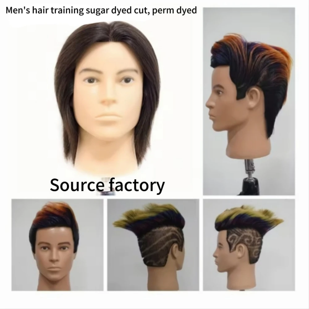 100-human-hair-mannequin-head-men's-8-hairdresser-practice-beauty-styling-training-mannequin-head-with-clamp-stand-natural-bl