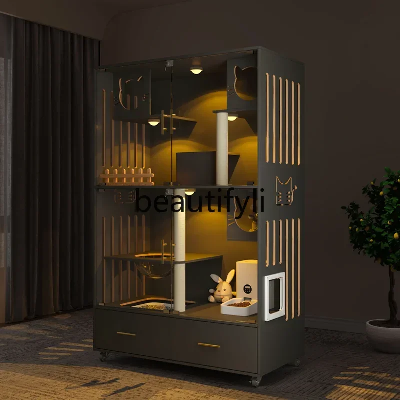 

villa solid wood household indoor cat litter box with toilet integrated cat cabinet luxury large cat house cageEsmt163