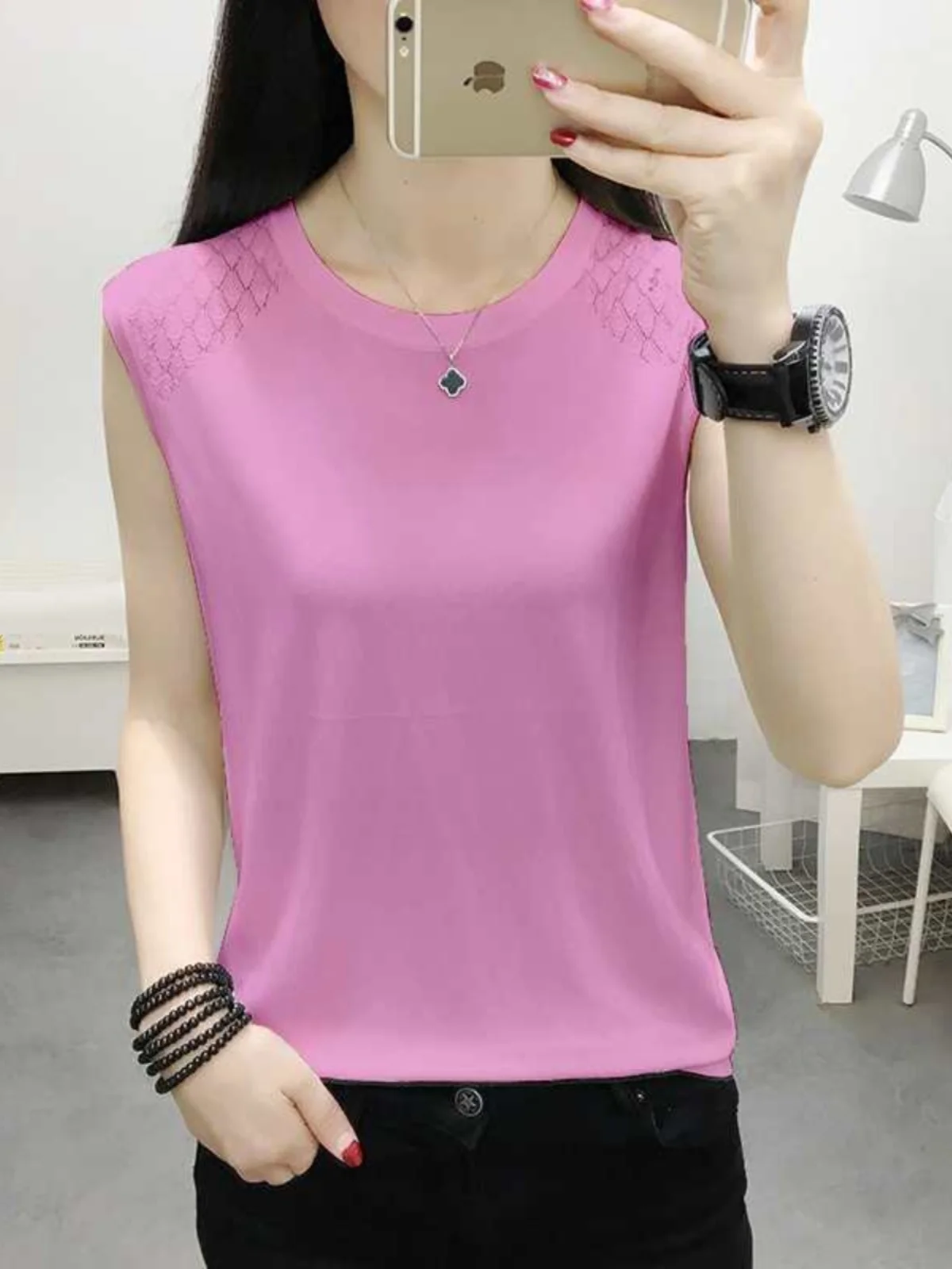 Chaleco Svel de punto de seda de hielo para mujer, camiseta holgada, Top coreano Sle, Base Faionable irt, novedad de verano y primavera