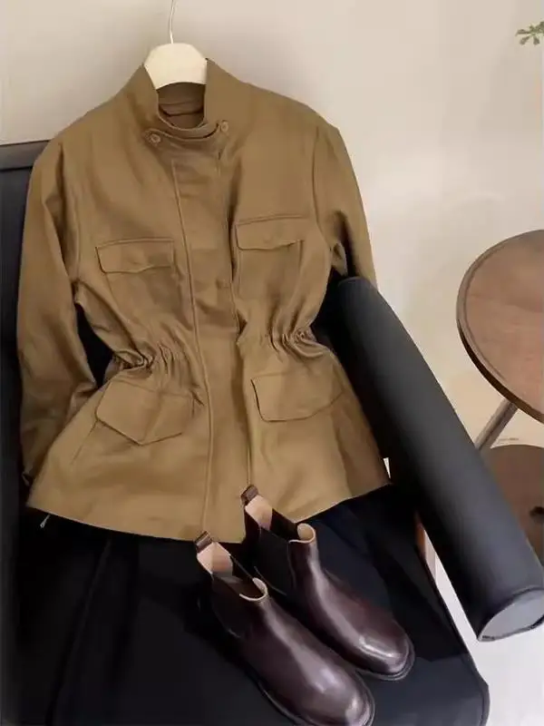 루즈핏 여성용 카키색 윈드브레이커 재킷 스트릿 스타일 고급스러운 느낌 2026년 봄 패션 여성 프리미엄 퀄리티 코트