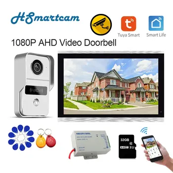 New 10 inch Tuya 1080P Color Touch Screen Wireless Wifi Video Doorbell Smart APP Home Intercom for RFID Access Control System