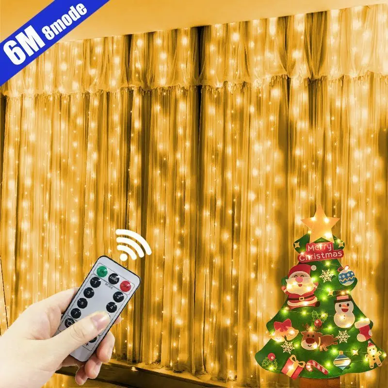 8 Mode 3M 4M 6M USB Curtain String Lights Christmas Decoration LED Outdoor Light Fairy Light Bedroom Wedding Party Holiday Light