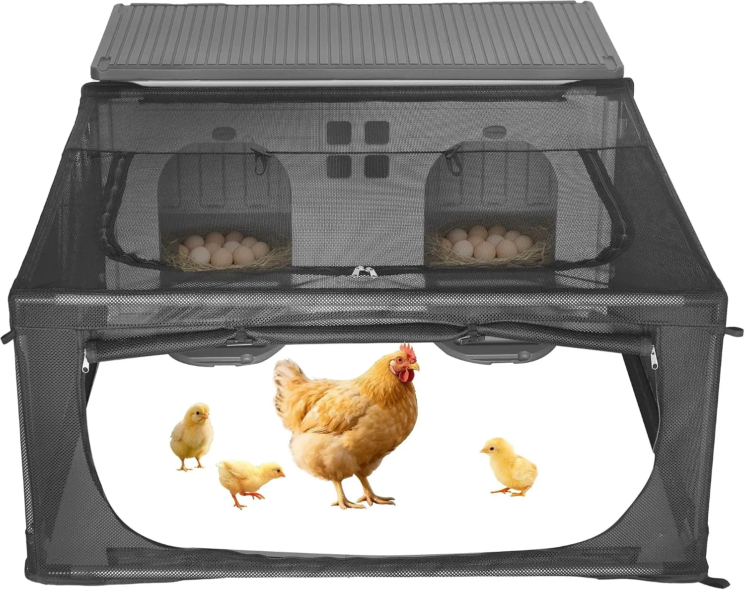 Large Plastic Chicken Coop Hen House With Extended Run, Weatherproof Outdoor Poultry Cage With Dual Hole Nesting Box And Exercise Pen For Backyard Ducks And Rabbits, Modern Gray