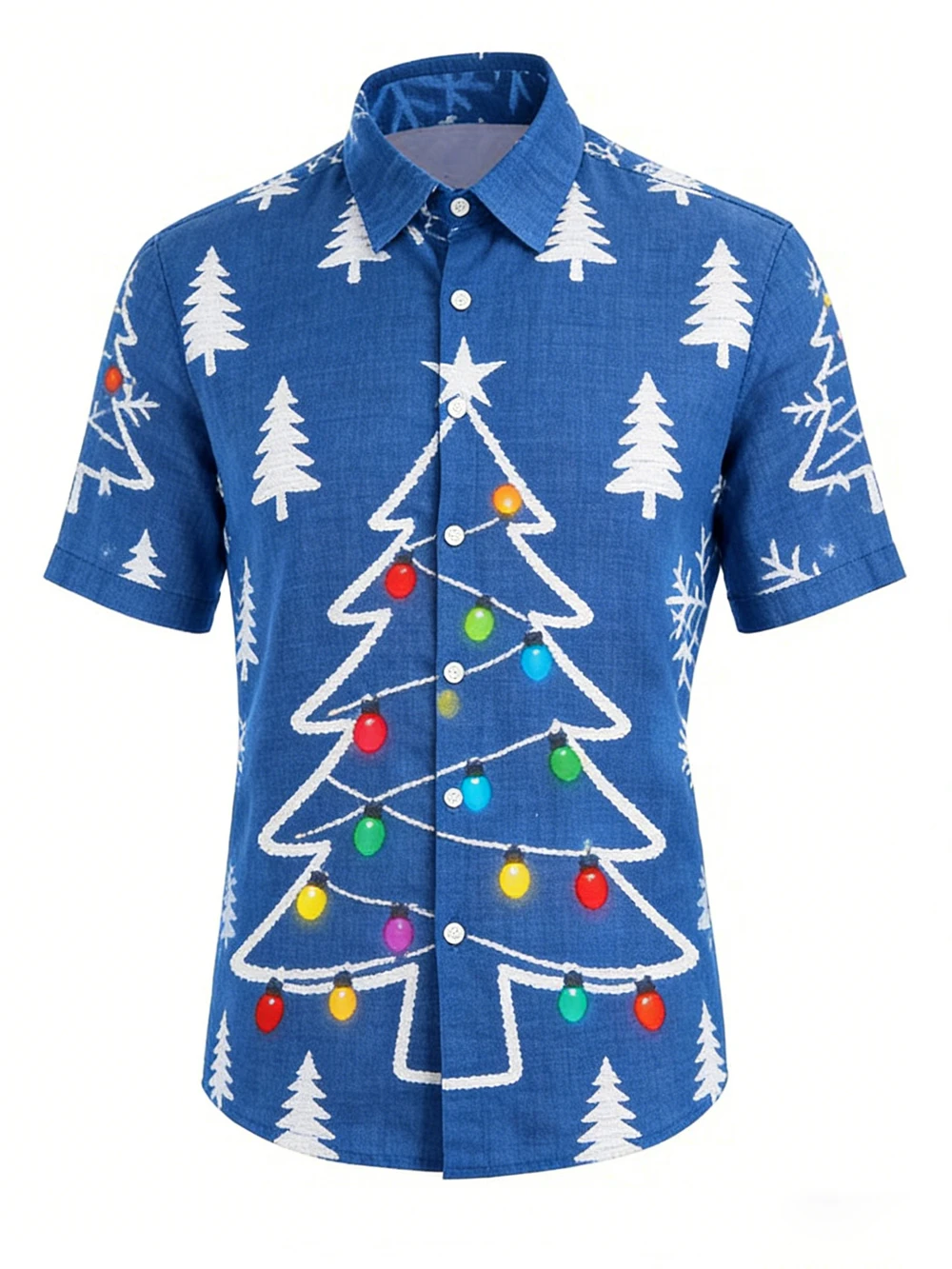 

Men's Linen Christmas Romantic 3D Printed Blue Shirt Hawaiian Tropical Casual Shirt Festival Party Clothing Men's New Year's Top