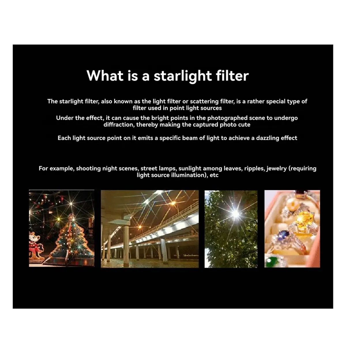 M05K 52mm Star 8X Starlight Camera Filter Point Star Effects Enhances Night Scenes & Light Sources
