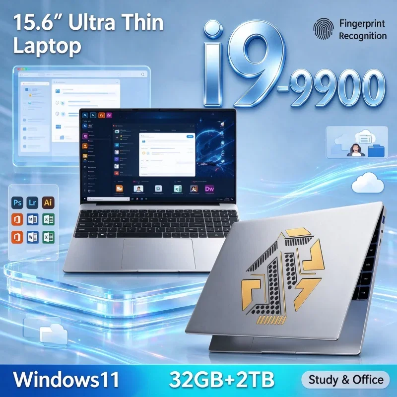 Ultra Thin Notebook PC 15.6'' Intel I9 9900 New Laptop 32GB RAM 1TB / 2TB SSD FHD Windows11 For Daily Student Home Office Gaming