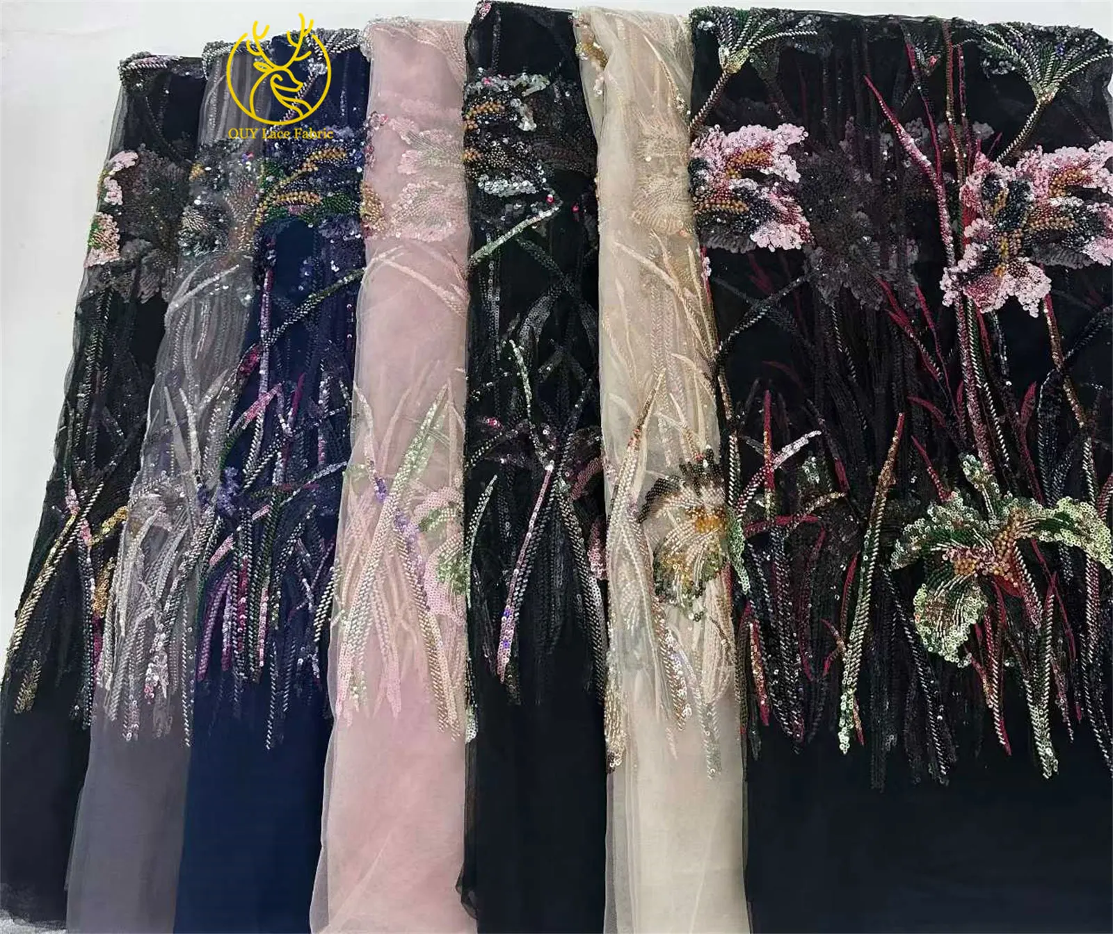 Modischer Afrikanischer Perlen-Pailletten-Spitzenstoff 2026 Hochwertiger Französischer Tüll Nigerianisches Damen-Abendkleid Nähzubehör 5 Yards – Detail 3