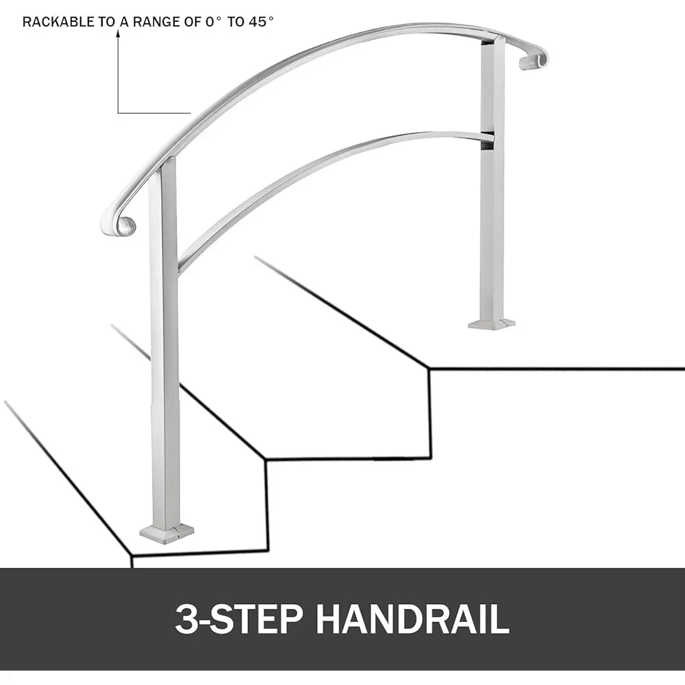 Wrought Iron Handrail Outdoor Steps 1 or 3 Steps Durable Non-Slip Stair Railing Easy Install Security Handrail Porches Gardens