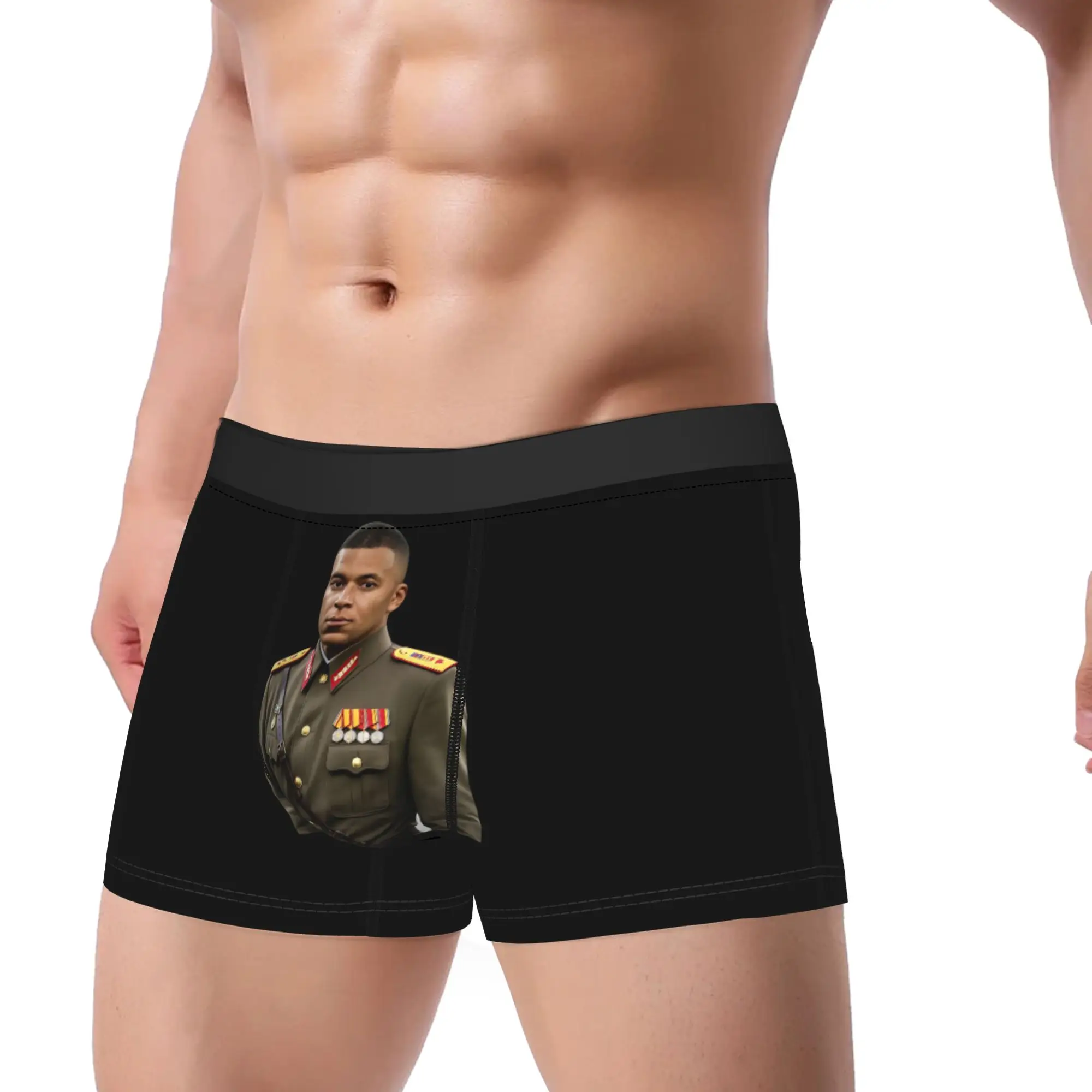 Kylian Mbappe Soviet Military Uniform Portrait Underwear Funny Panties Print Shorts Briefs For Male Pouch Large Size Boxershorts