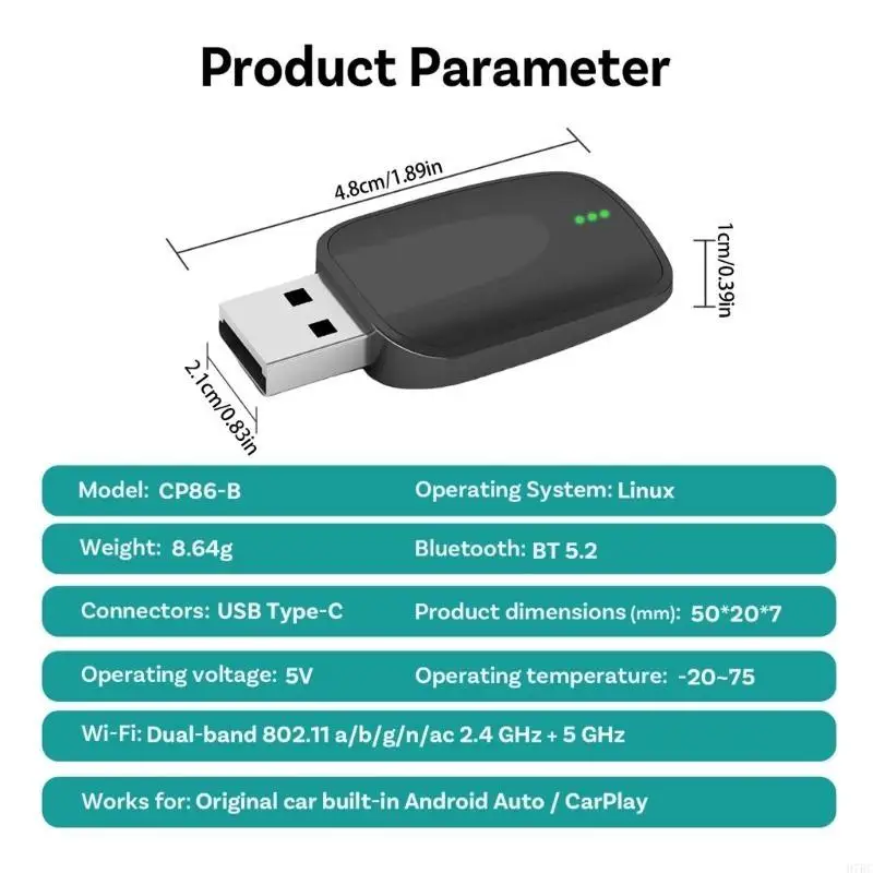 H7BC USB Wireless Car Adapter with Double Channel Bluetooth-compatible 5.2GHz Quick Installation Broad Vehicle Compatibility