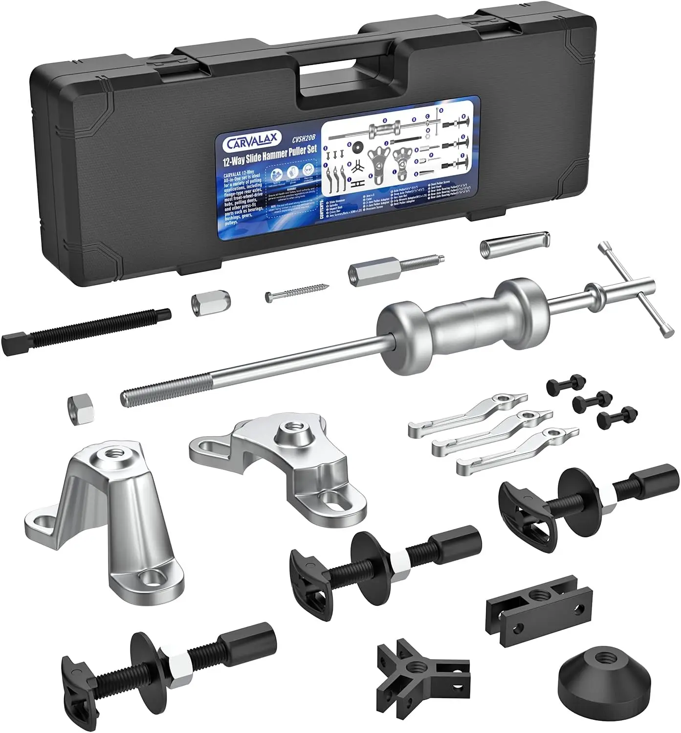 

12-Way Slide Hammer Puller Set, 23PCS Tool Kit for Dents and Dings Repair with Black Carry Box