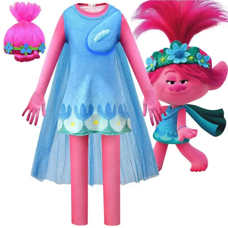 Trolls2 children's tights cosplay Halloween little diamond costume poppy lace dress cosplay boy girl birthday gift wig costume