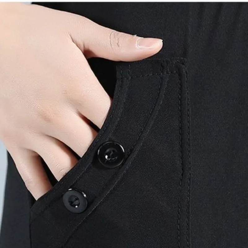 2023 Autumn and Winter Women\'s High Waist Pocket Button Patchwork Loose Folds Fashion Casual Elegant Commuter Straight Leg Pants