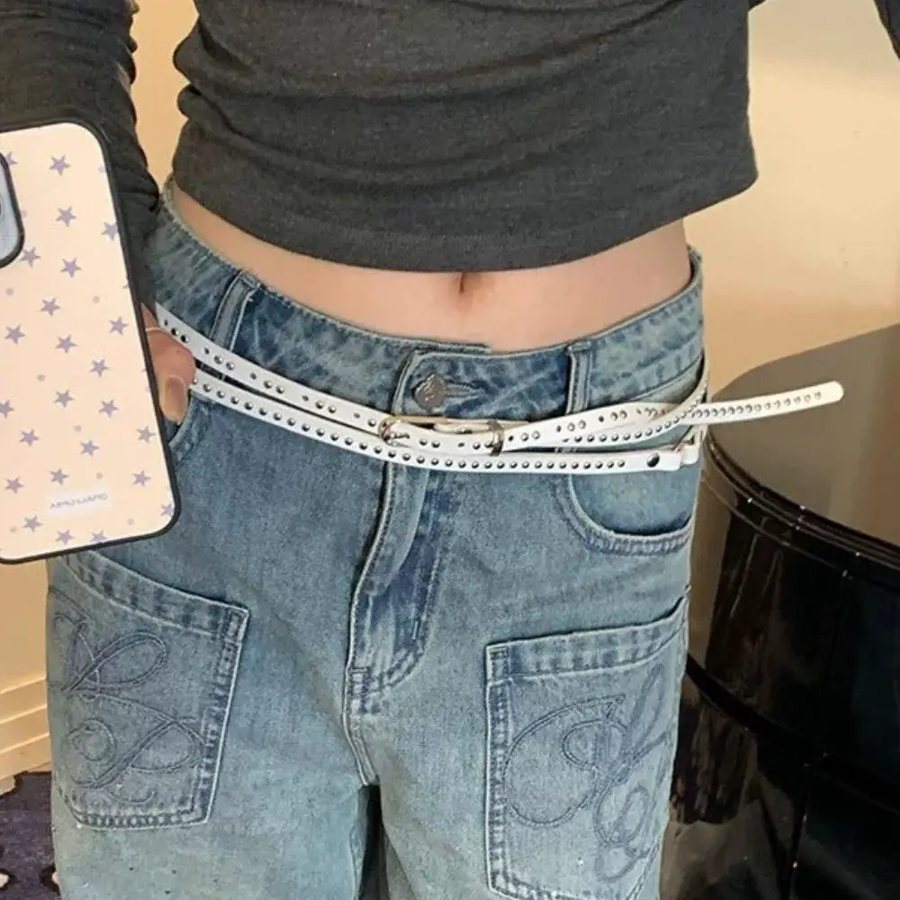INS موضة حزام دائرة مزدوجة بولي Leather الجلود تنوعا رقيقة حزام شخصية التوابل فتاة ملحق حزام برشام العيينة حزام ثقب