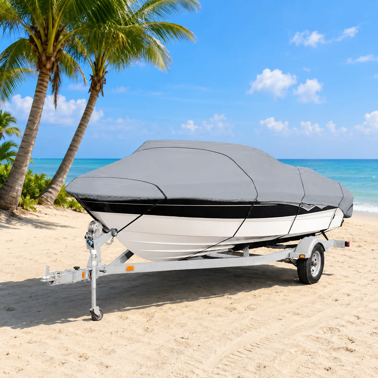 Silberne Reflektierende Bootsabdeckung 11-22FT Marinequalität Wasserdicht Reißfest Allwetterschutz für Yachten mit Verstellbaren Gurten – Detail 10