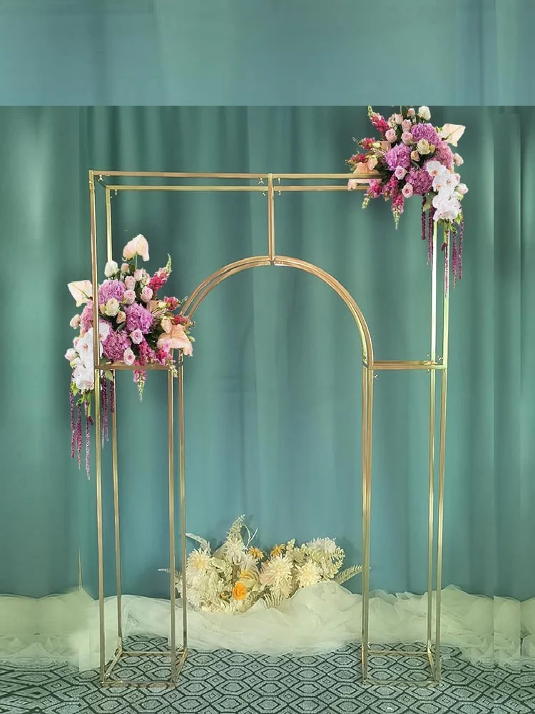 3 Stück glänzende, vergoldete Regale, Eisengitter, gewölbter vergoldeter Rahmen, Hochzeitshintergrund, dekorative Requisiten, geometrischer Blumenständer – Detail 3
