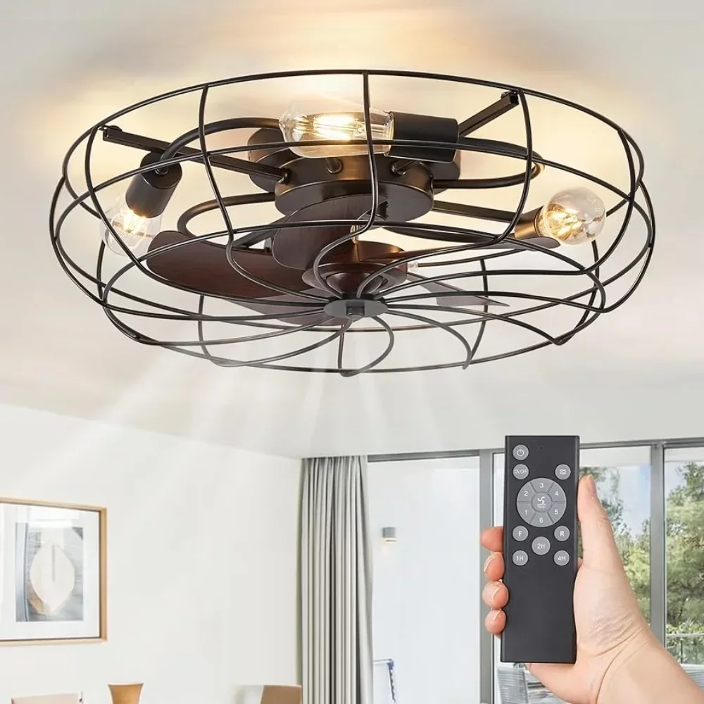 23 inch cage ceiling fan with light, embedded low profile ceiling fan with remote control, no leaf ceiling fan in farmhouse