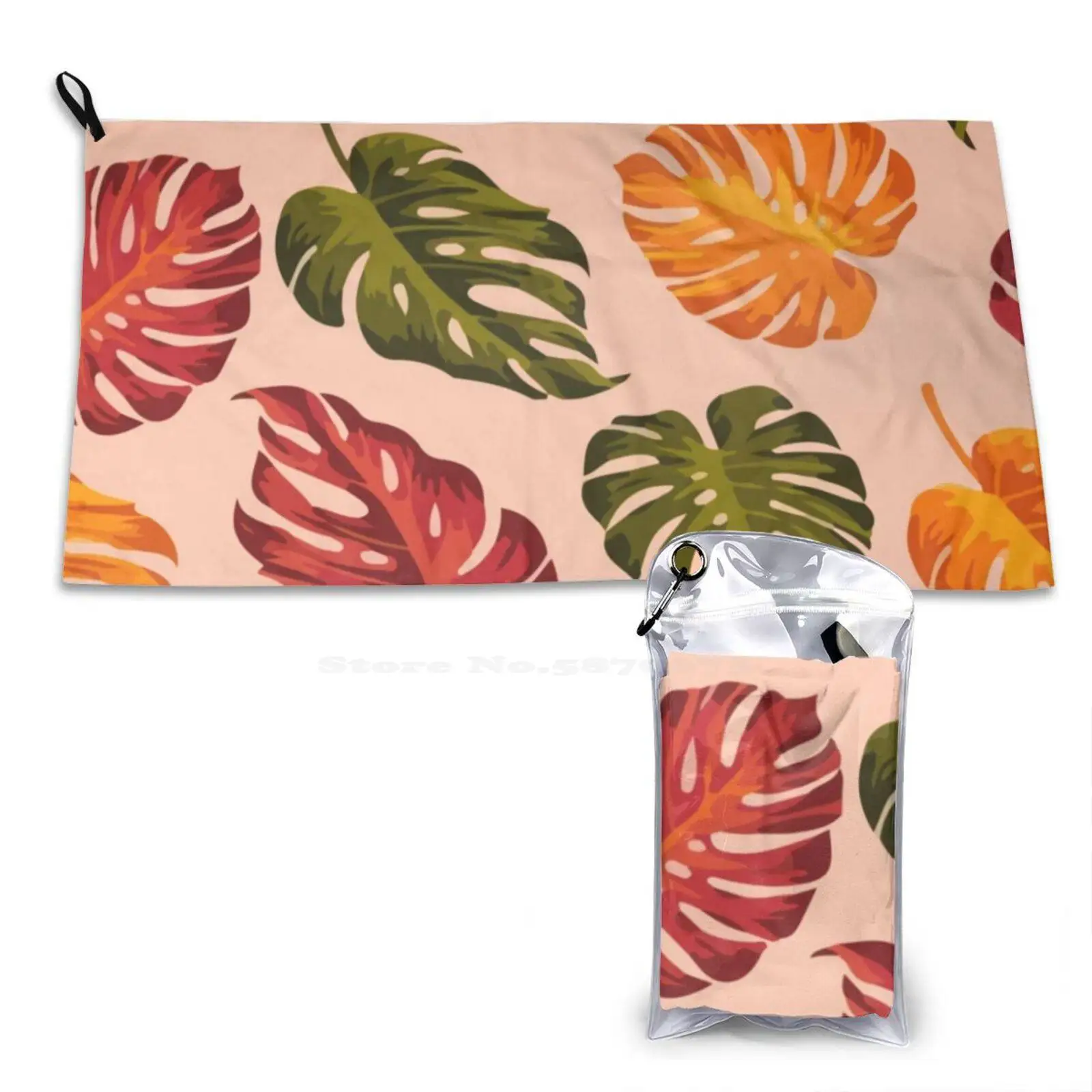 Colorful Tropical Leaves Soft Washcloths Face Towel Colorful Art Drawstring Skins