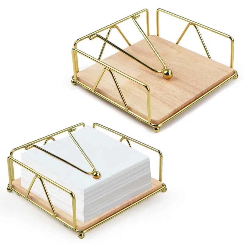 Goldfarbener Serviettenhalter aus Metall mit Massivholzsockel, ideal für Zuhause, Restaurant, Hotel, Café und den Außenbereich. Effizienter Taschentuchspender
