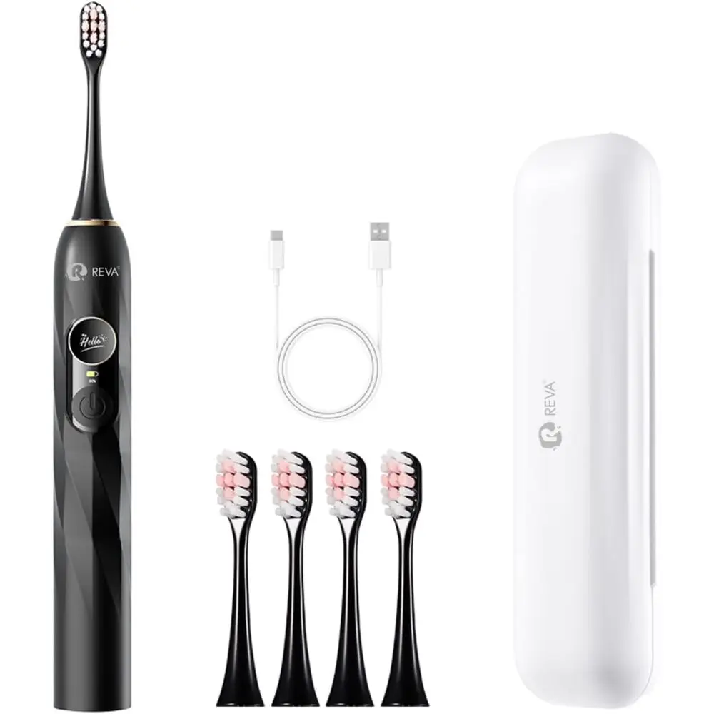 

Электрическая зубная щетка для взрослых с двойным дисплеем: 5 режимов, 200 дней автономной работы, 4 насадки, водонепроницаемость IPX7, черный цвет