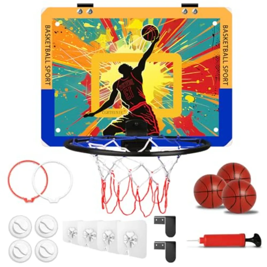 

Large Indoor Basketball Hoop for 40x30cm Backboard with 3 Installation Modes Door Hooks Suction Cups Adhesive Silent Mini Hoop