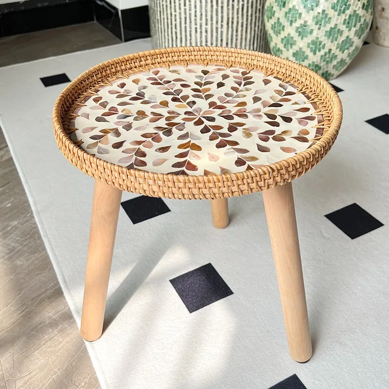 Ins Rattan Small Coffee Tables Nordic Light Luxury Modern Simple Homestay Mini Round Table Creative