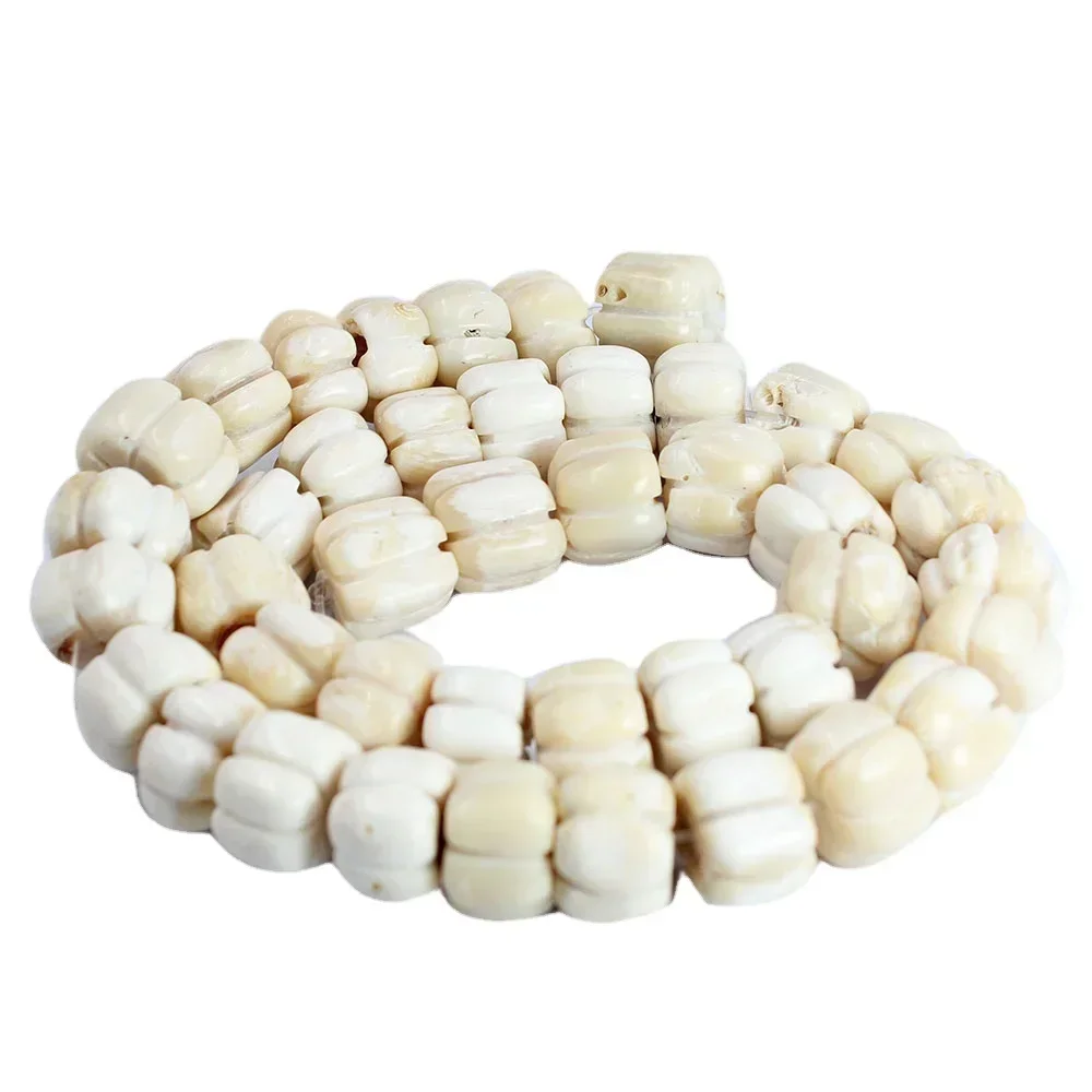 12-14mm Big Natural Freeform Pumpkin Shape White Sea Bamboo Coral Loose Beads For Jewelry Making DIY 15\'\'