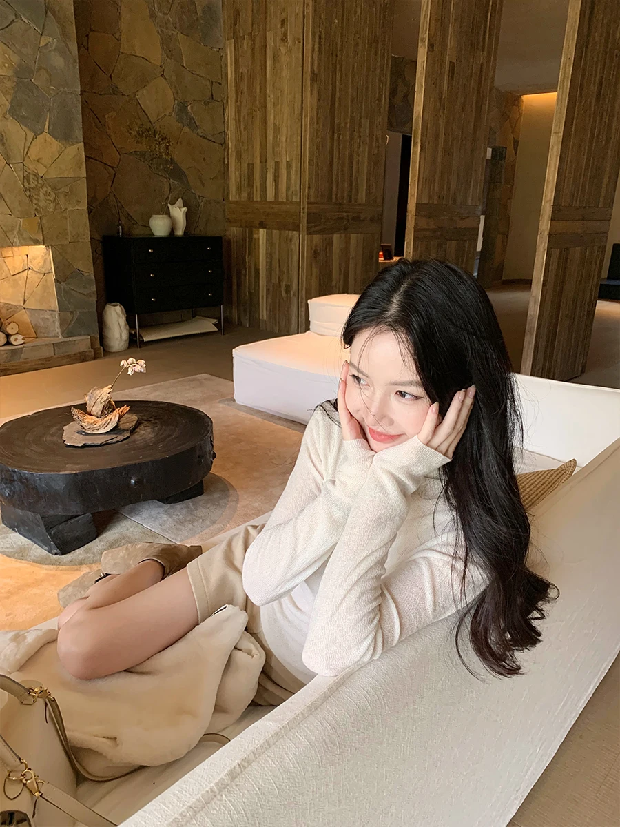 

Теплая женская трикотажная кофта-водолазка из ацетата с высоким воротом, облегающая, для зимы, базовый слой, нижнее белье