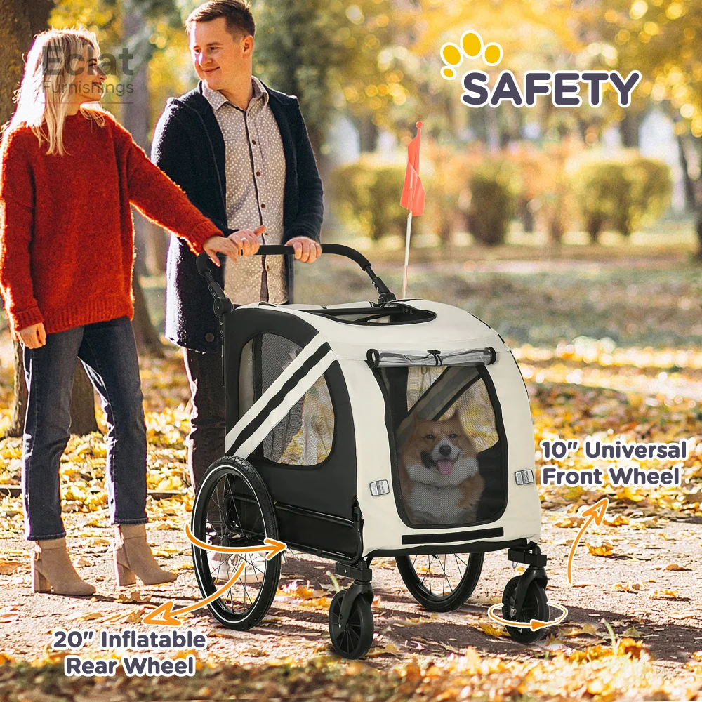 

2-in-1 Pet Bike Trailer for Small Dogs, Road-Visibility Bicycle Stroller, Weather-Strong Bike Wagon Trailer Sidecar Attachment,