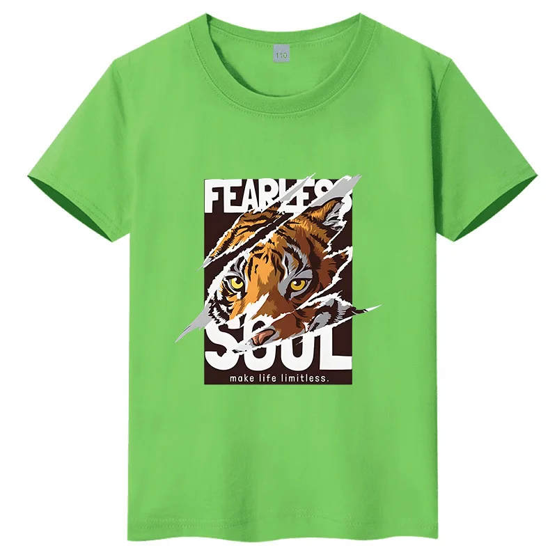 

Детская футболка с принтом «Разъявителем тигра», из чистого хлопка, с коротким рукавом, круглым вырезом, повседневная, для детей и родителей