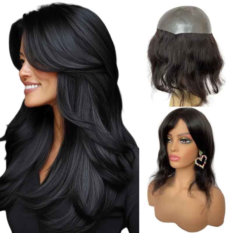 Support Bulk Order Human Hair Woman Topper PU Base 7x9 16inch Hand-Tied Hairpiece In Stock 72H Ship Color 1B #4 #613