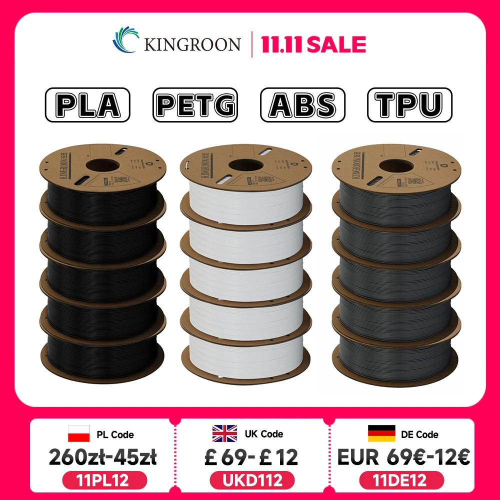 KINGROON خيوط طابعة ثلاثية الأبعاد PLA PETG TPU ABS 5 كجم حزمة أسود أبيض رمادي 1.75 ملم بدون فقاعات بلاستيك 5 لفة 1 كجم، بكرة عشوائية #1