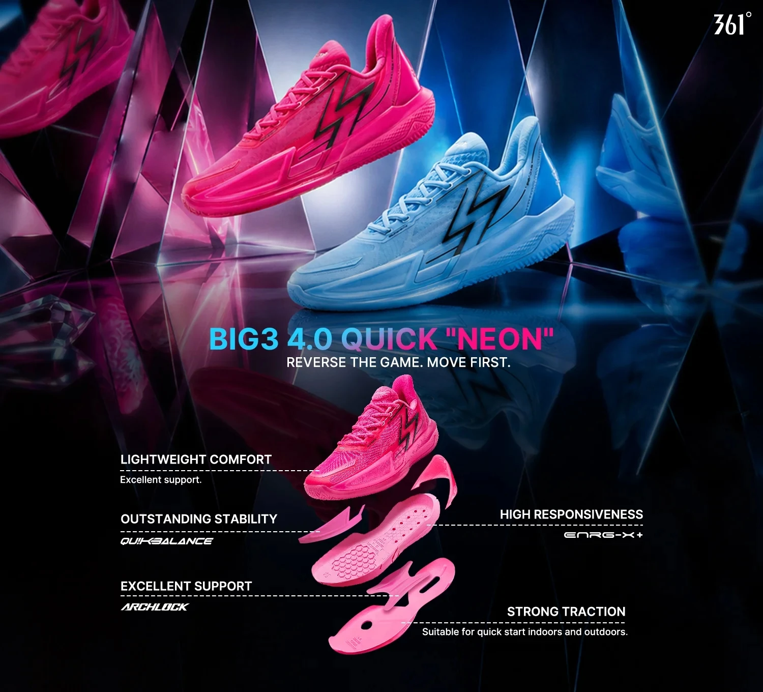 361 Degrees BIG3 4.0 Quick Herren-Basketball-Sportschuhe, verschleißfest, rutschfest, atmungsaktiv, niedrig geschnittener Sneaker für Herren, 672411122 – Detail 2