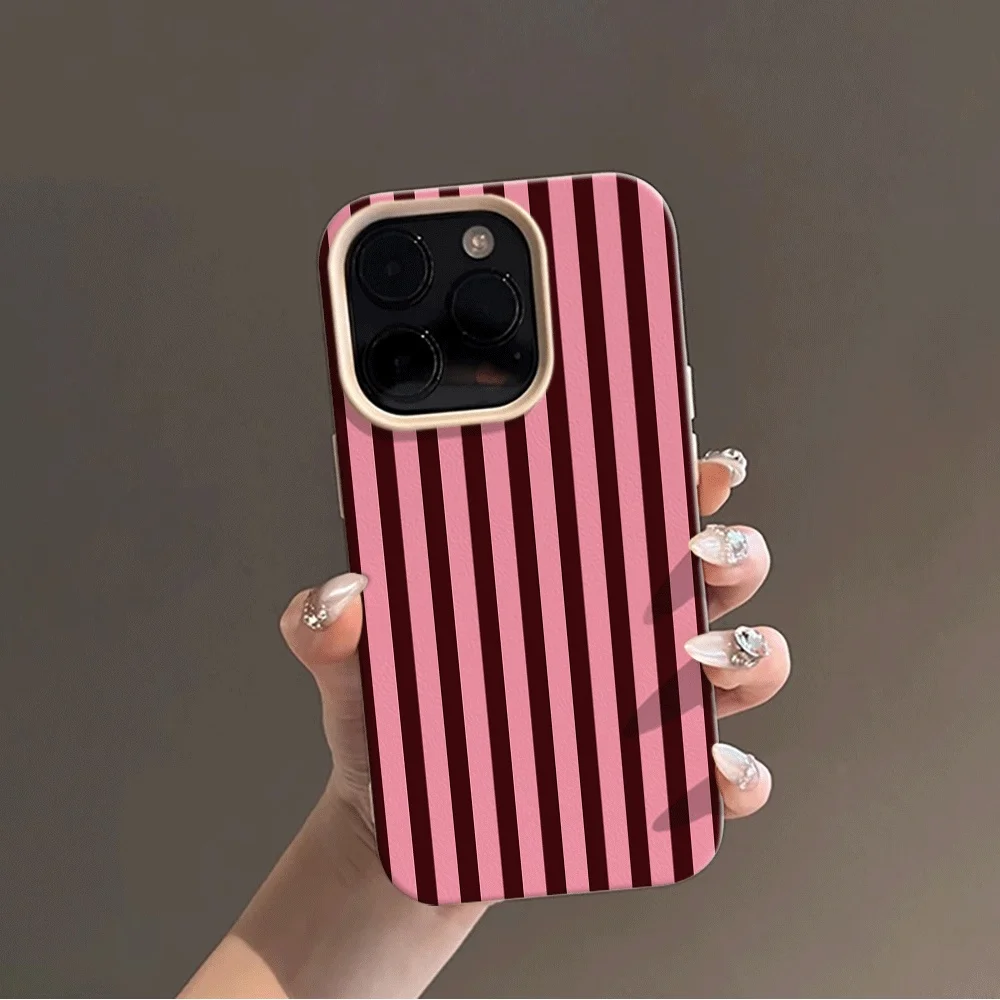 Koreanischer Stil Weinrot-Rosa Gestreifter Handyhülle für iPhone 17 16 15 14 13 12 11 Pro Max Plus 17 Silikon Matt Stoßfeste Hülle – Detail 4