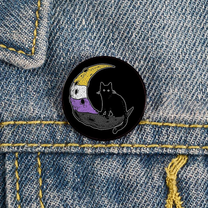 cat Pin Custom cute Brooches Shirt Lapel teacher tote Bag backpacks Badge Cartoon gift brooches pins for women Non Binary Pride