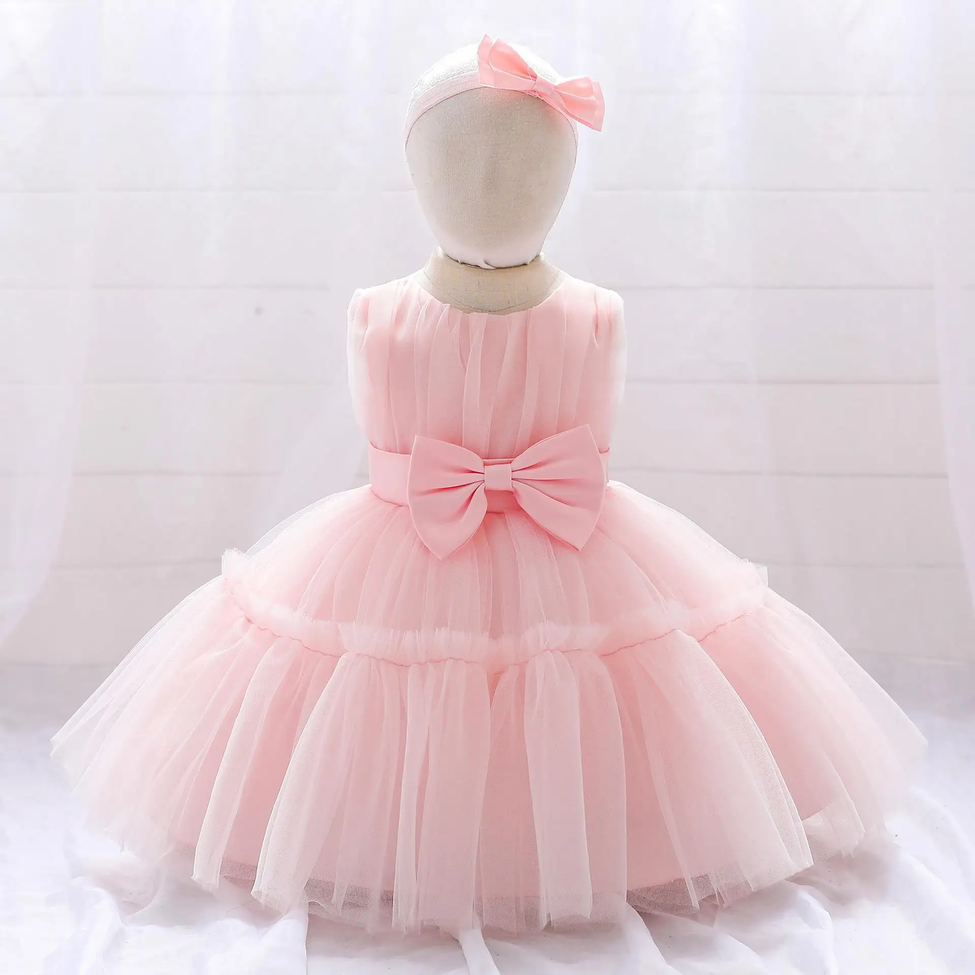 Vestido de tule plissado para bebê menina, festa de aniversário, cerimônia de graduação, concurso, criança, 6M-5 anos